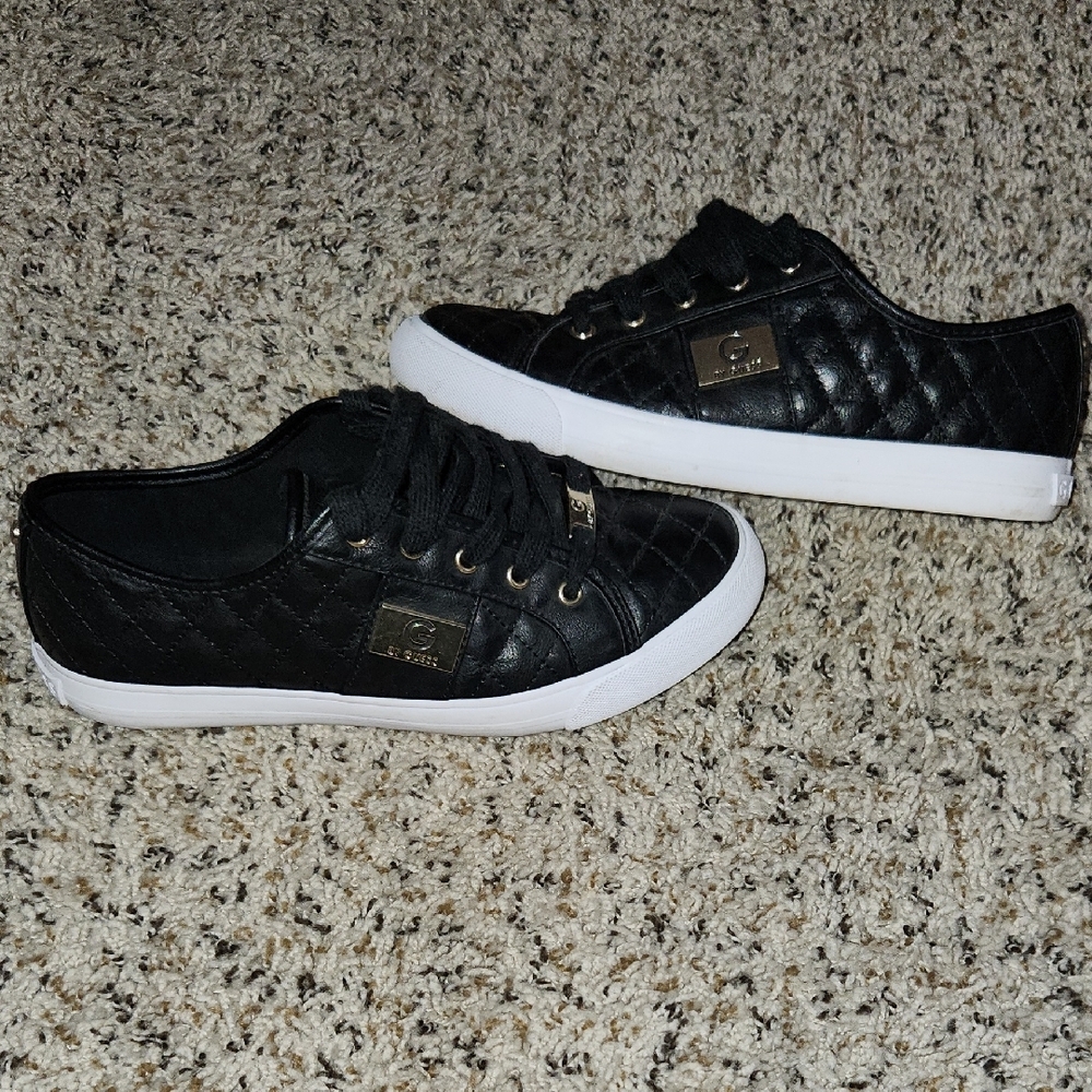 G by Guess Black and White Sneakers with Woven Upper and Rubber Sole
